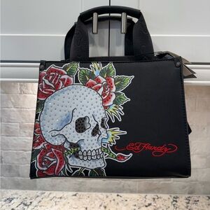 Ed Hardy Black Tote with Skull and Rose Design